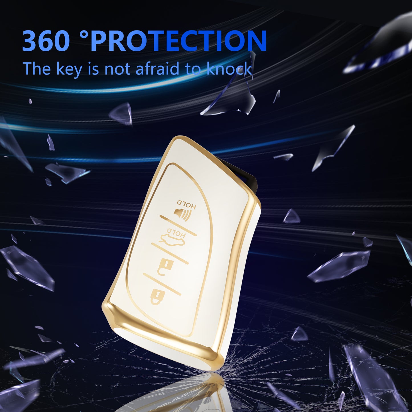 Key Shell Fob Cover-Premium Car Key Case for Lexus with Gold Keychain fit 2018-2021 ES350 LC500 LS500 UX200 GX460