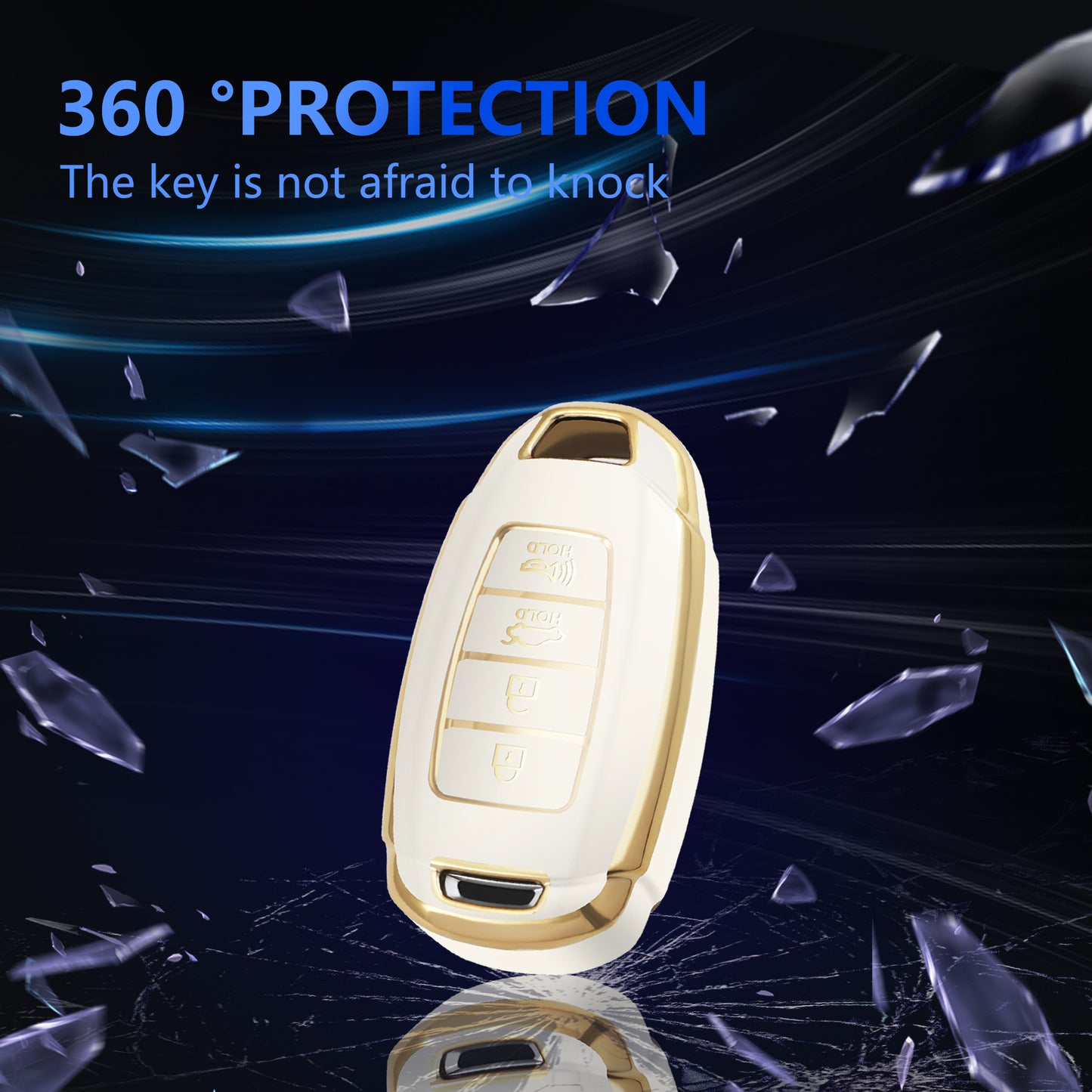 for Hyundai Key Shell, Key Fob Cover Case with Gold Keychain fit Hyundai Fe Palisade Kona Elantra GT Veloster Silicone