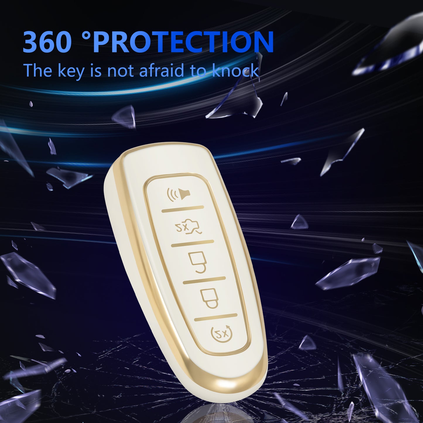 Key Fob Cover for Ford with Gold Keychain Key Shell fit Edge Escape Expedition Explorer Flex Focus