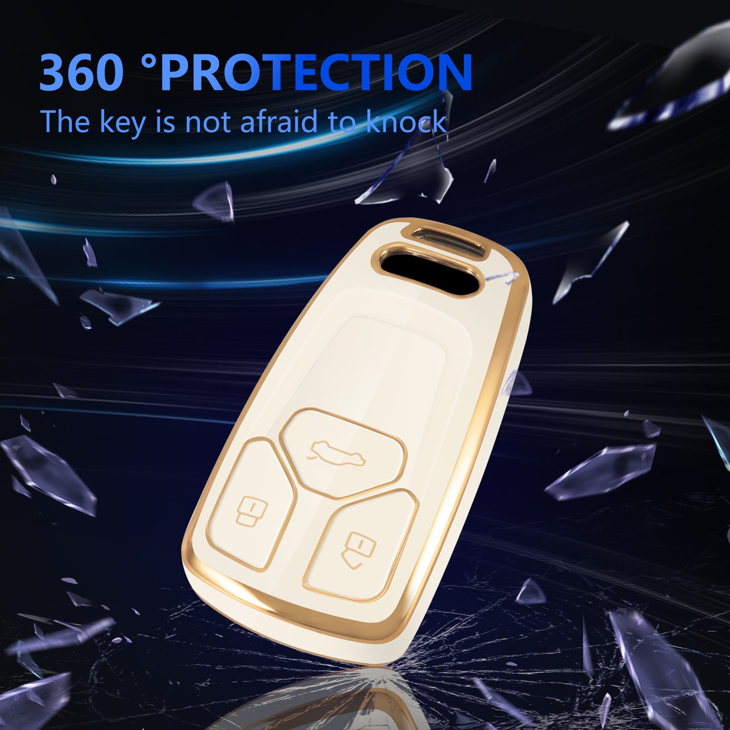 Key Fob Cover for Audi A4 Q7 Q5 TT A3 A6 SQ5 R8 S5 with Gold Keychain