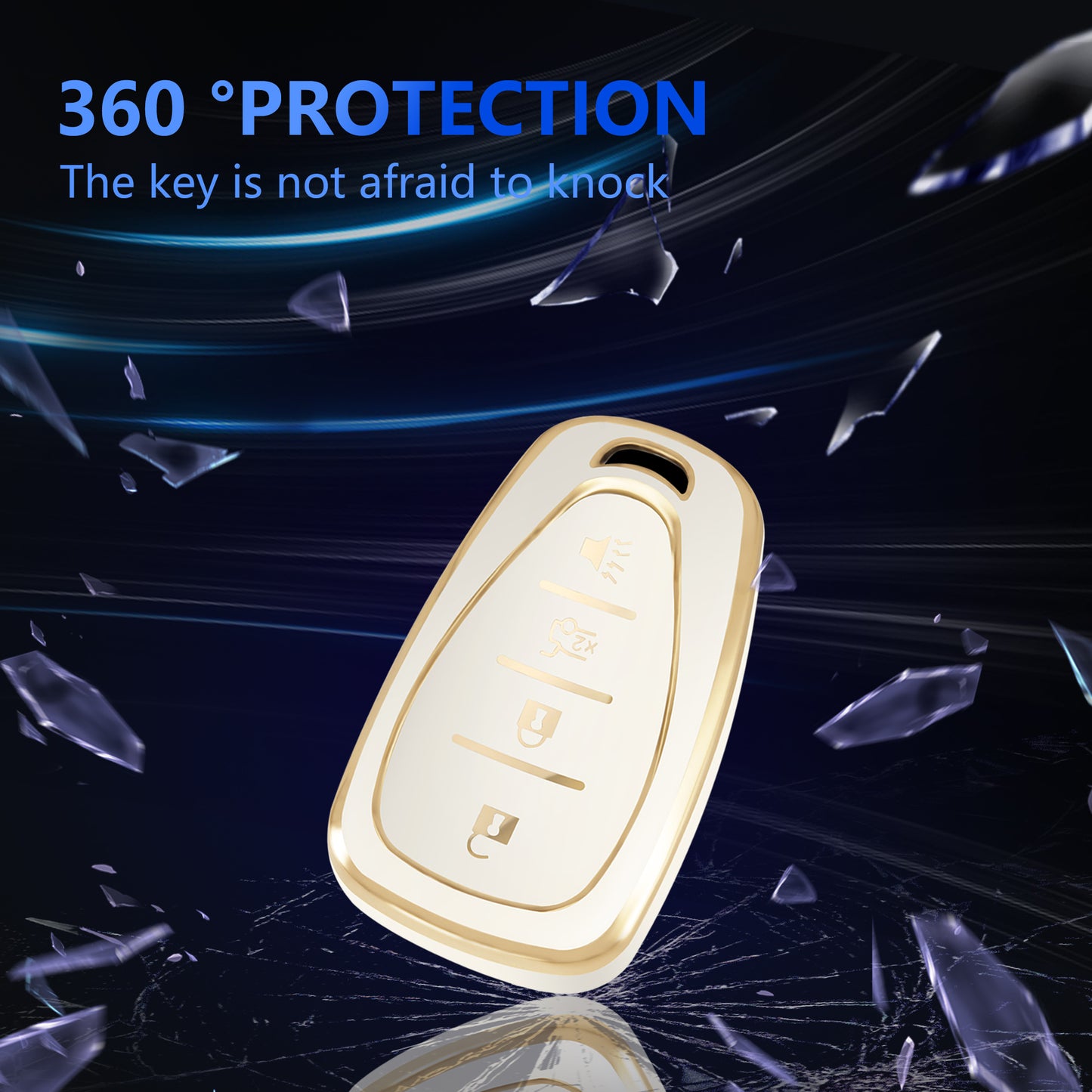 for Chevy Key Fob Cover Car Key Case Shell with Gold Keychain fit Malibu Camaro Cruze Traverse Volt Bolt