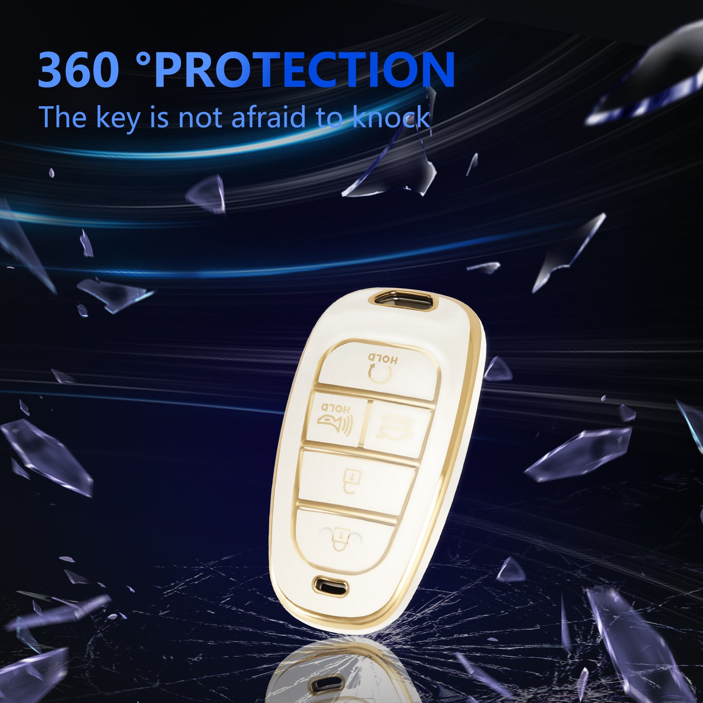 Key Fob Cover for Hyundai-Premium Key Case Shell with Gold Keychain fit Hyundai Sonata Santa fe Tucson