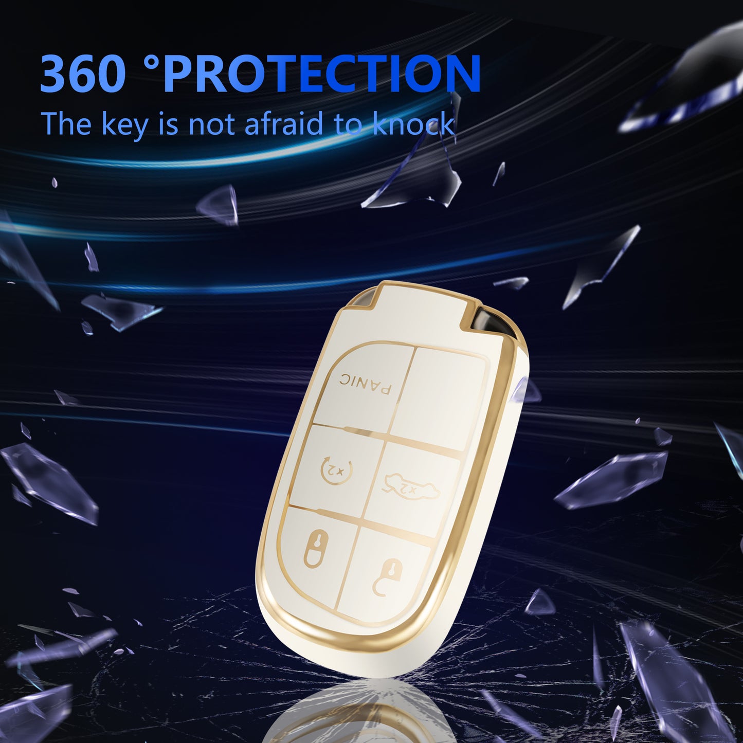 for Jeep and Dodge Key Fob Cover Car Key Case Shell with Gold Keychain fit Grand Cherokee Renegade Chrysler Durango