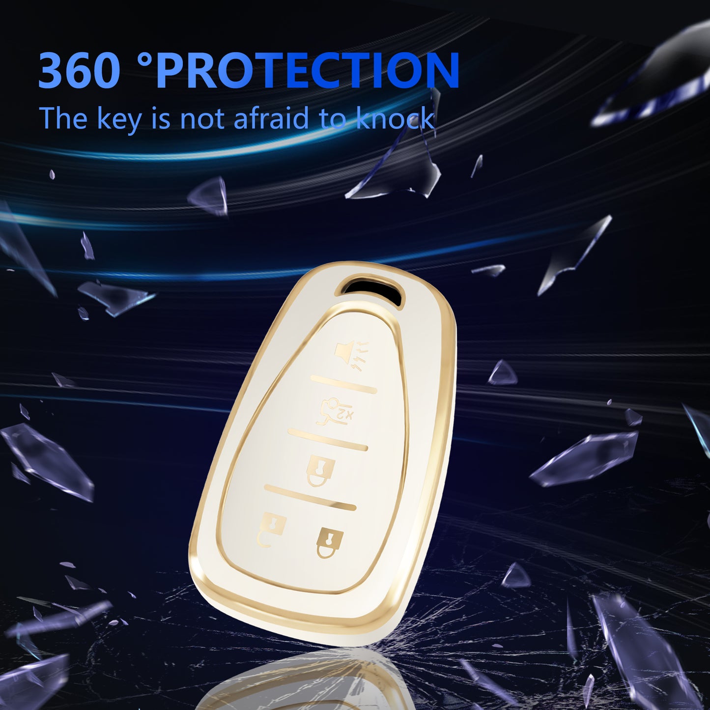 for Chevy Key Fob Cover-Premium Key Case Shell with Gold Keychain fit Malibu Camaro Cruze Traverse Sonic Volt