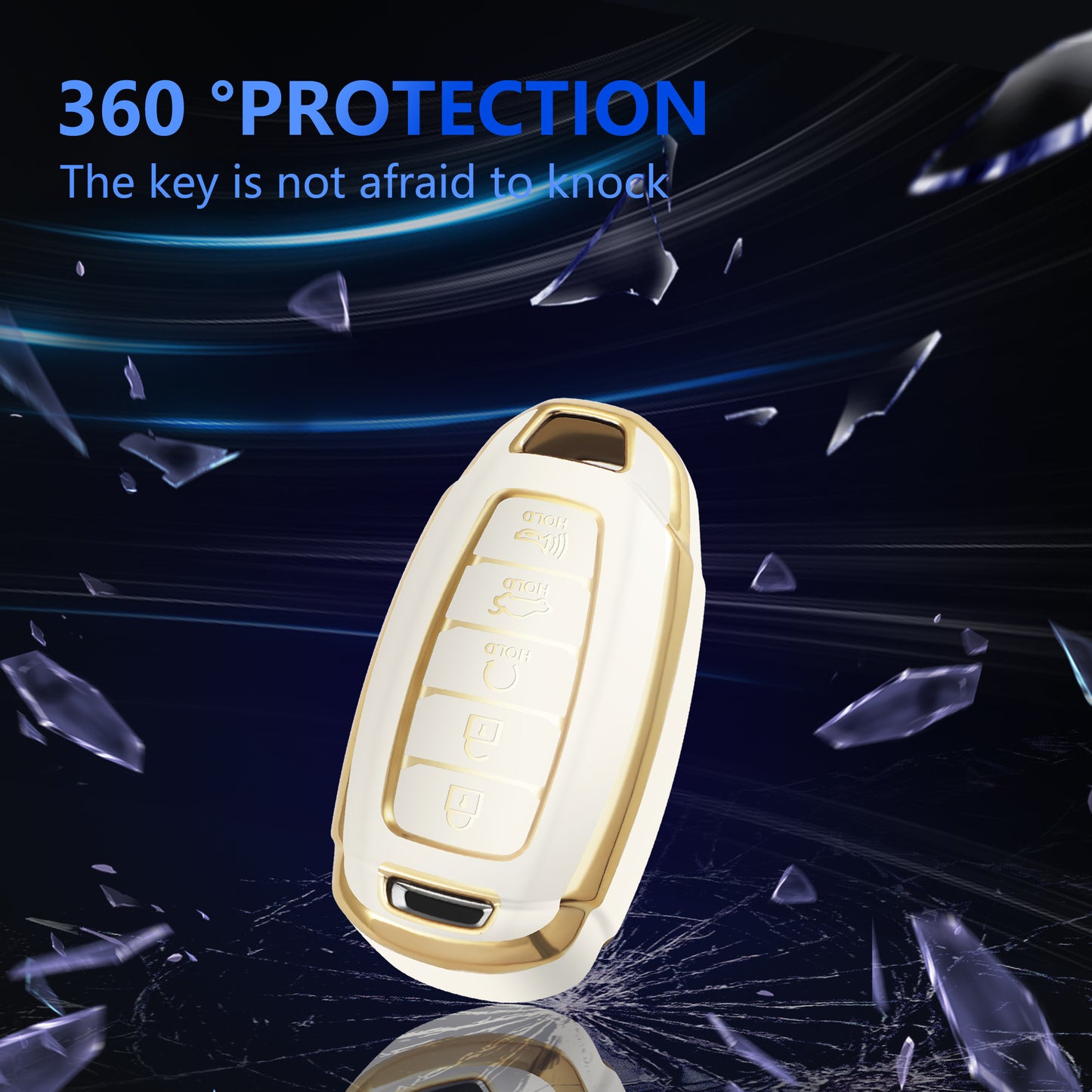 for Hyundai Key Fob Cover Car Key Case Shell with Gold Keychain fit Hyundai Palisade Elantra GT Accent Kona Santa Fe Veloster