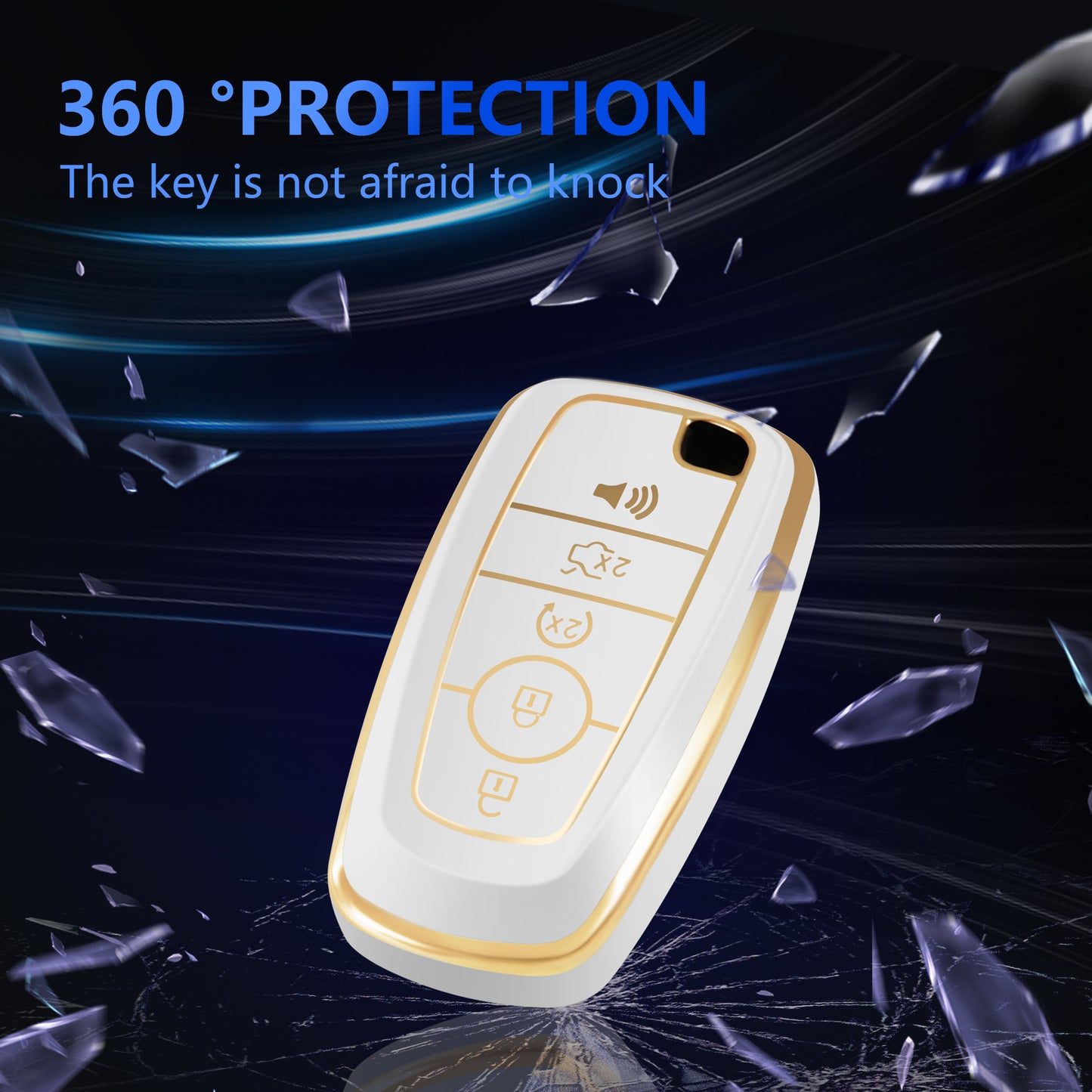 for Ford Key Fob Cover Car Key Case Shell with Gold Keychain fit Ford Fusion F150 F250 F350 F450 F550 Edge Explorer