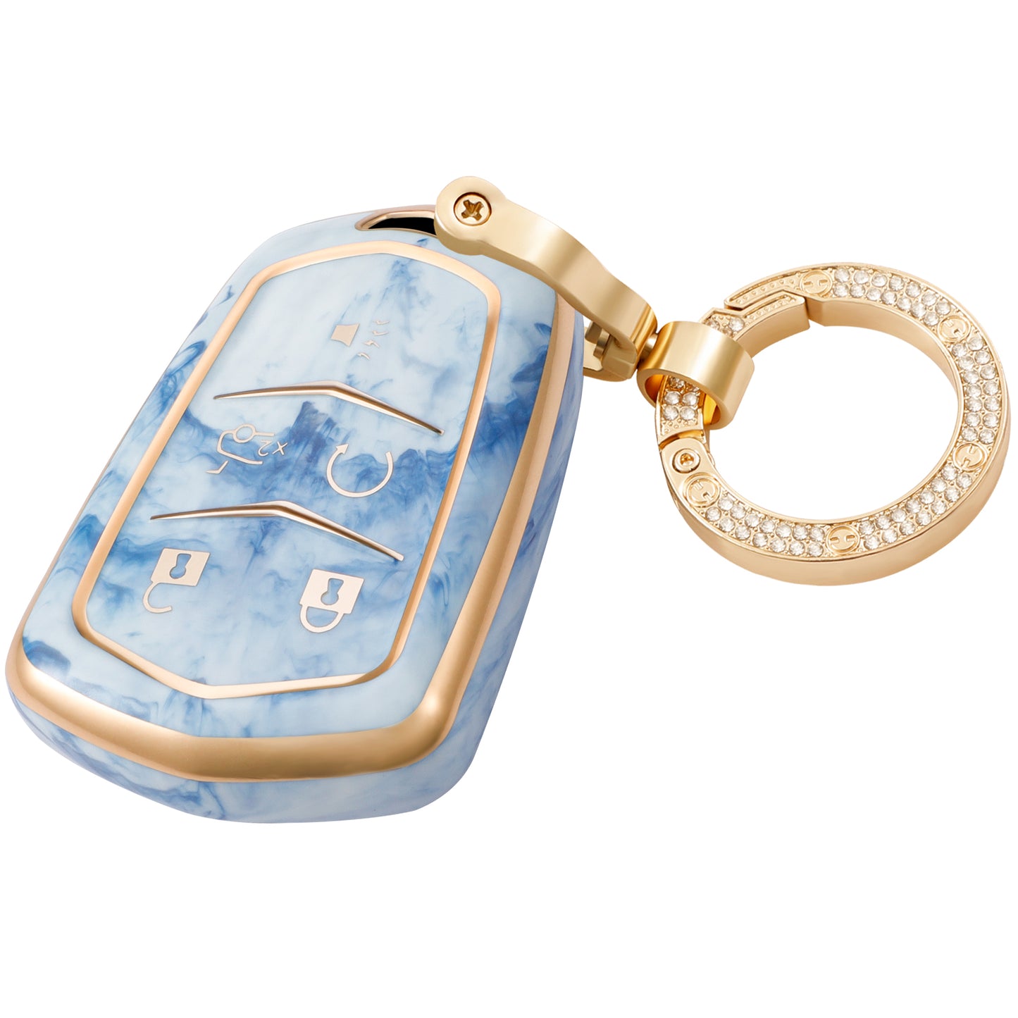 Key Fob Cover for Cadillac CT6 XT5 CTS XTS SRX ATS DTS STS, Fashion Key Shell with Diamond Gold Keychain