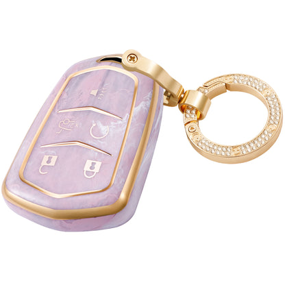 Key Fob Cover for Cadillac CT6 XT5 CTS XTS SRX ATS DTS STS, Fashion Key Shell with Diamond Gold Keychain