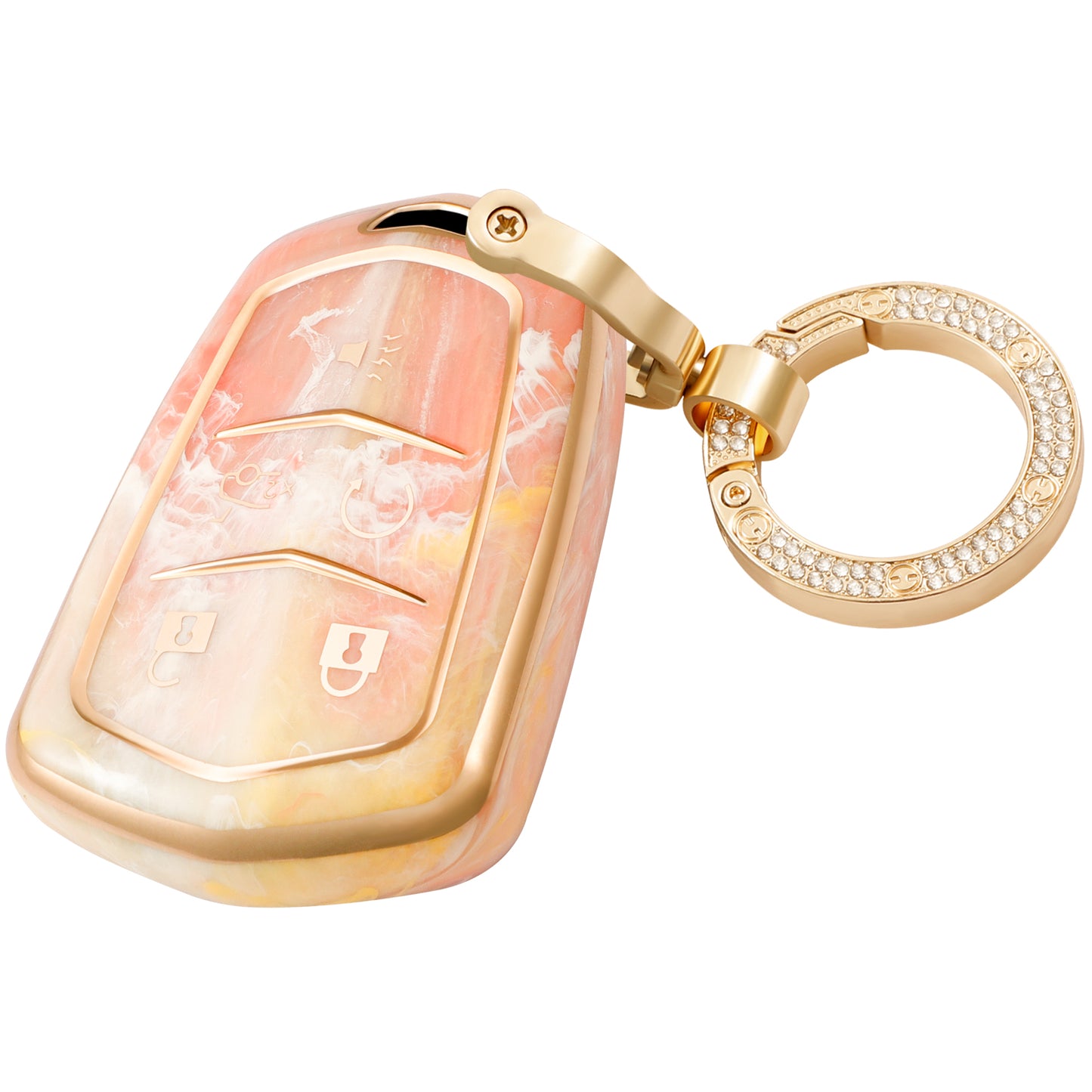 Key Fob Cover for Cadillac CT6 XT5 CTS XTS SRX ATS DTS STS, Fashion Key Shell with Diamond Gold Keychain