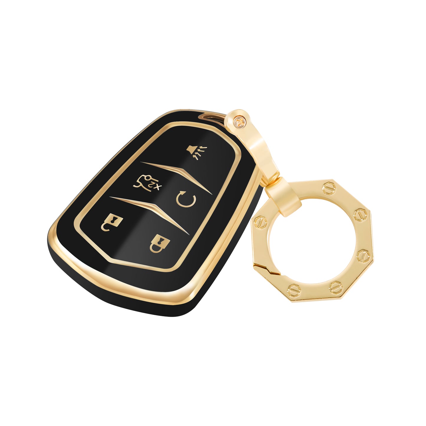 for Cadillac Key Fob Cover Car Key Case Shell with Keychain fit 2015-2019 Cadillac Escalade CTS SRX XT5 ATS STS CT6