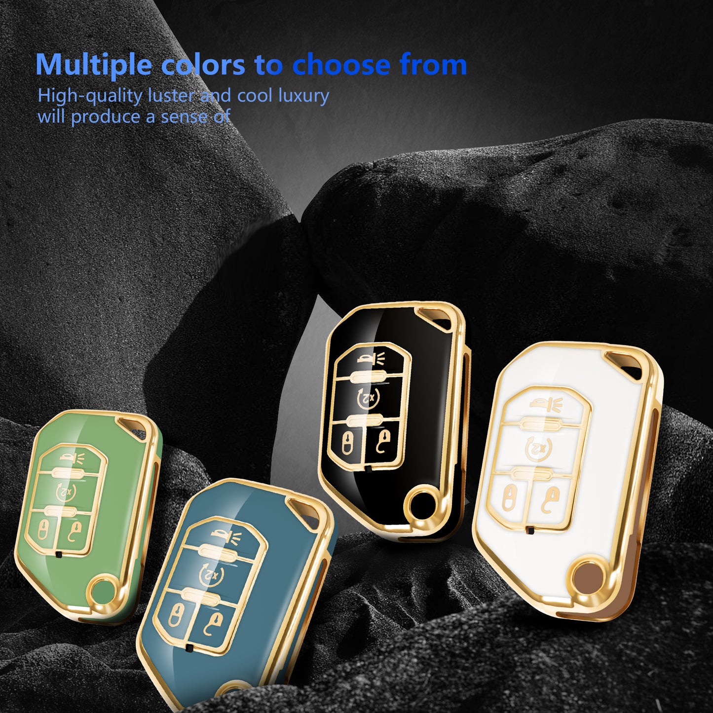 for Jeep Key Fob Cover Car Key Case Shell with Gold Keychain fit Wrangler Gladiator JL JLU JT