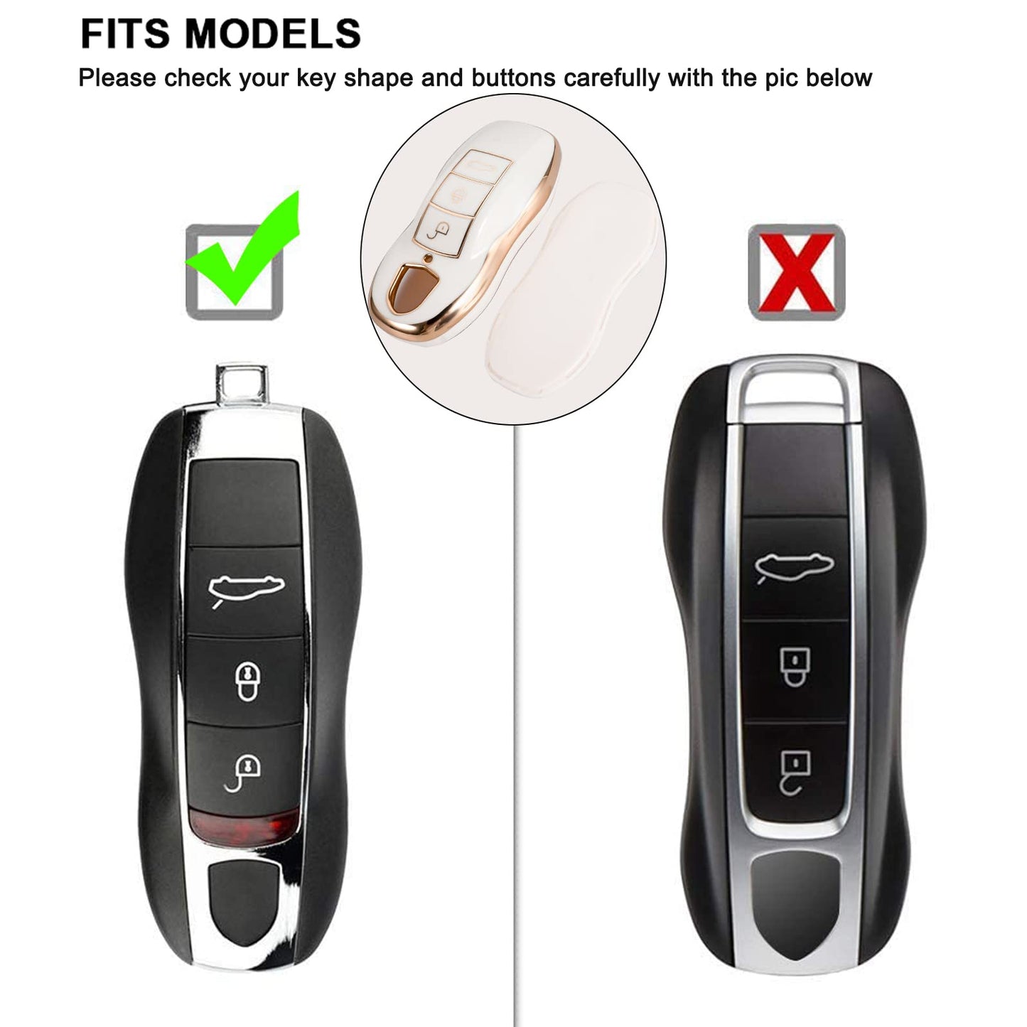 Key Fob Cover for Porsche Macan Cayenne Panamera 911 Boxster Cayman 718, Fashion Key Shell with Diamond Gold Keychain