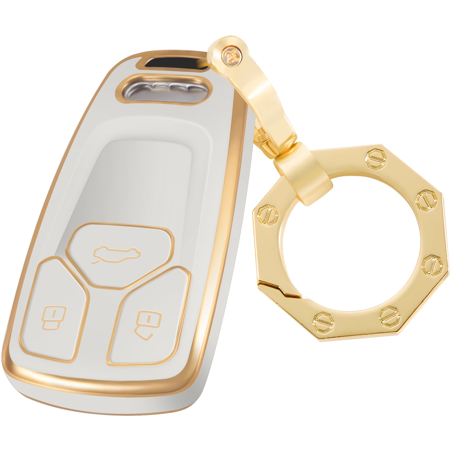 Key Fob Cover for Audi A4 Q7 Q5 TT A3 A6 SQ5 R8 S5 with Gold Keychain