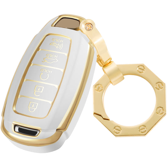 for Hyundai Key Fob Cover Car Key Case Shell with Gold Keychain fit Hyundai Palisade Elantra GT Accent Kona Santa Fe Veloster