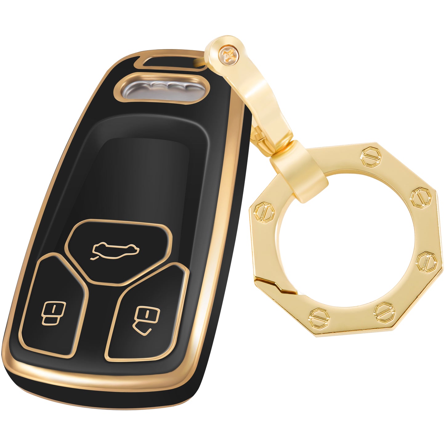 Key Fob Cover for Audi A4 Q7 Q5 TT A3 A6 SQ5 R8 S5 with Gold Keychain