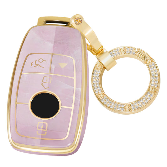 for Mercedes Benz Key Fob Cover 2022, Fashion Key Shell with Diamond Gold Keychain