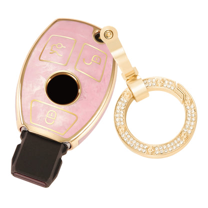 Key Fob Cover for Mercedes Benz C E M S CLS CLK GLK GLC G Class, Fashion Key Shell with Diamond Gold Keychain