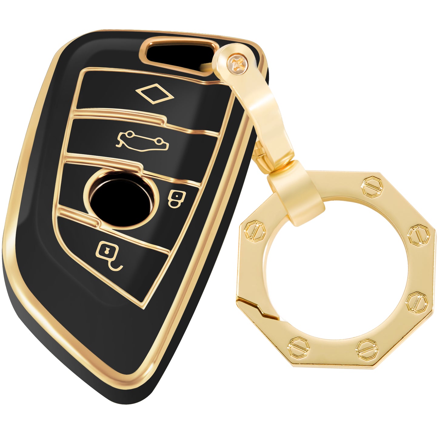 Key Fob Cover for BMW X1 X2 X3 X5 X6 X7 and Series 1 2 3 4 5 6 7 8 with Gold Chain