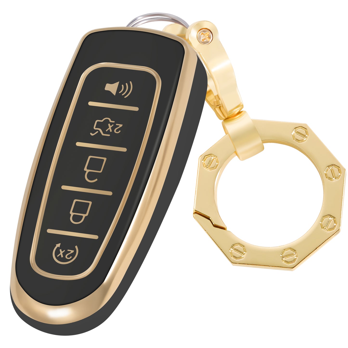 Key Fob Cover for Ford with Gold Keychain Key Shell fit Edge Escape Expedition Explorer Flex Focus