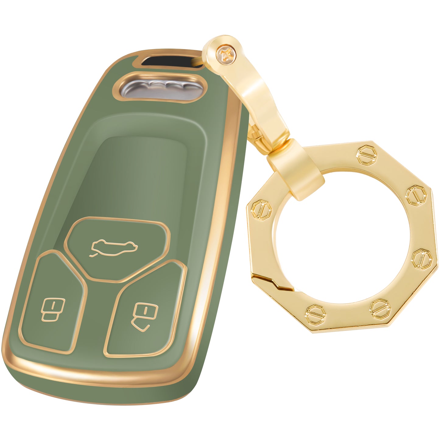 Key Fob Cover for Audi A4 Q7 Q5 TT A3 A6 SQ5 R8 S5 with Gold Keychain