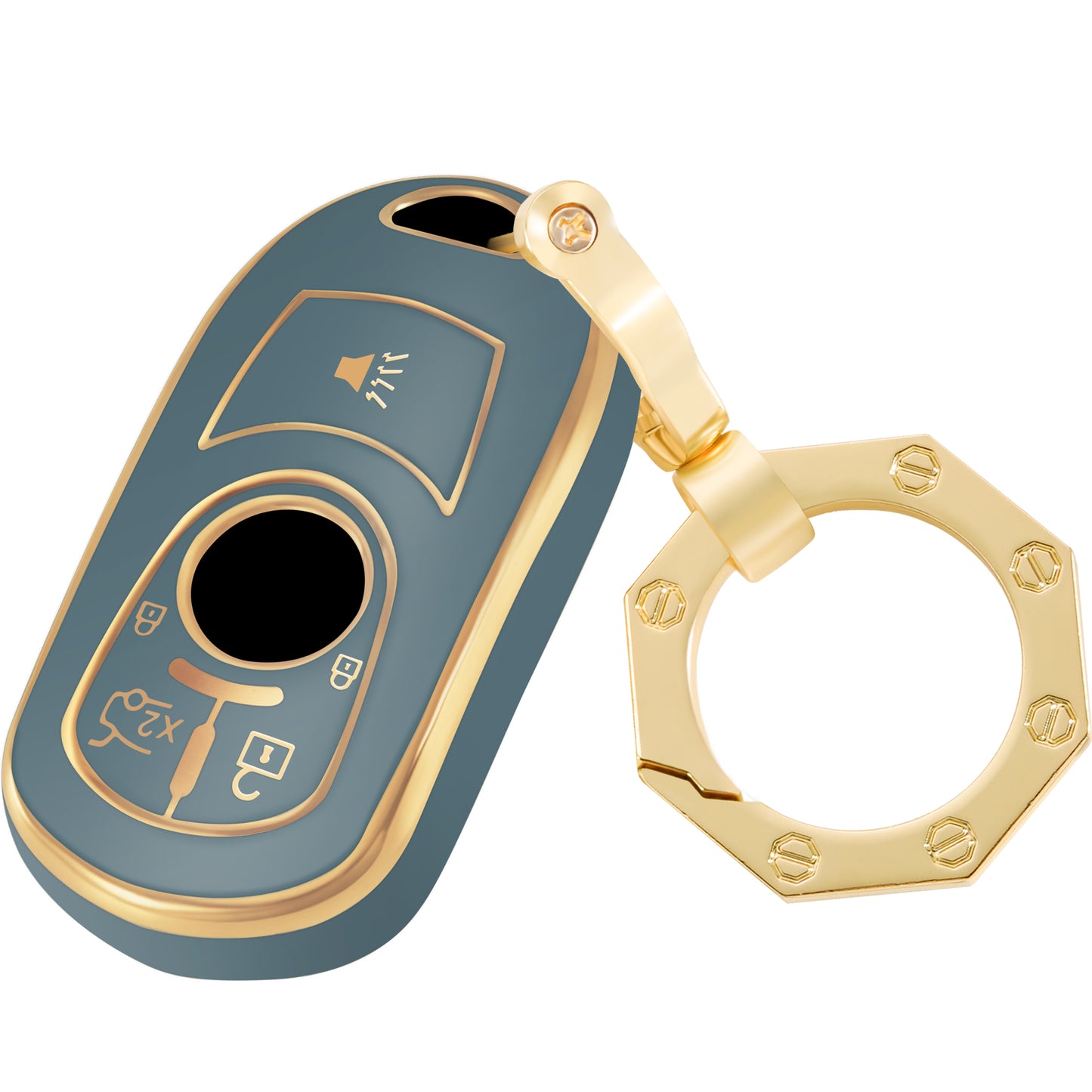 for Buick Key Fob Cover Case Shell with Gold Keychain fit Buick Enclave Lacrosse Verano Encore Regal Envision Cascada GL8