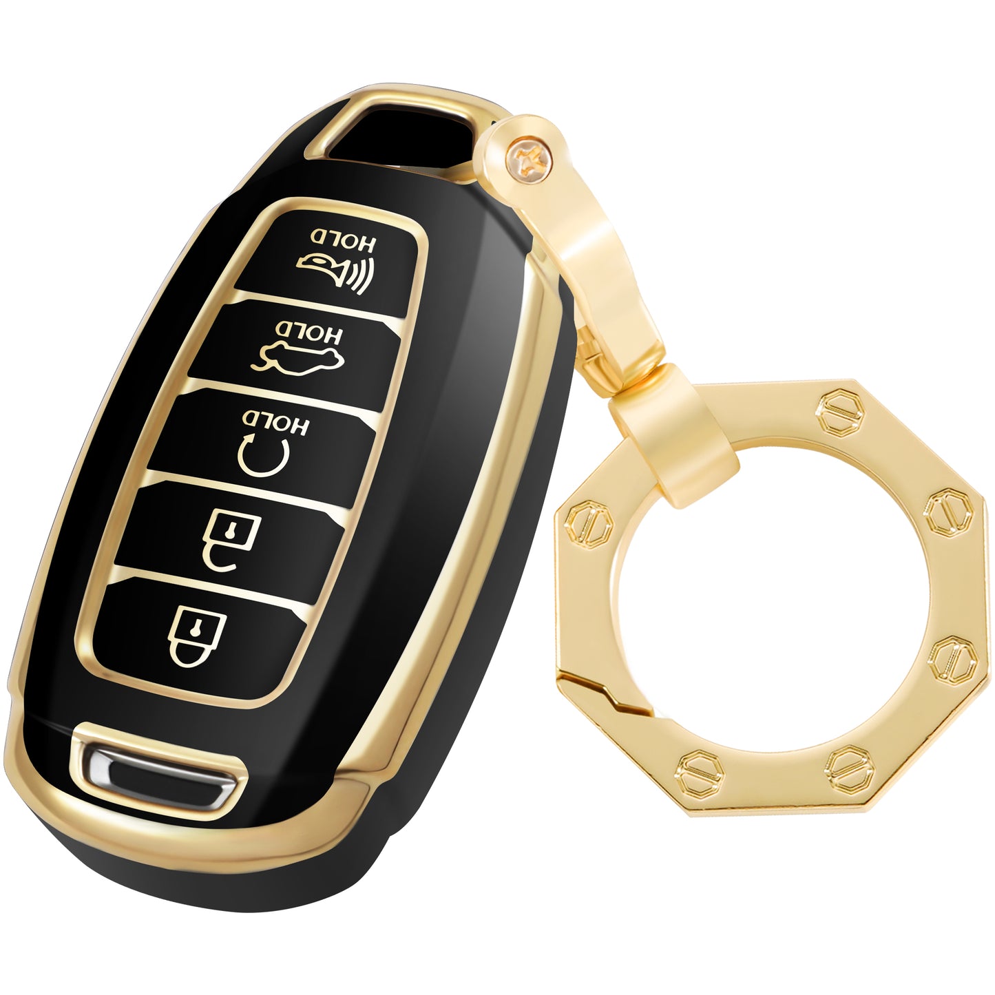 for Hyundai Key Fob Cover Car Key Case Shell with Gold Keychain fit Hyundai Palisade Elantra GT Accent Kona Santa Fe Veloster