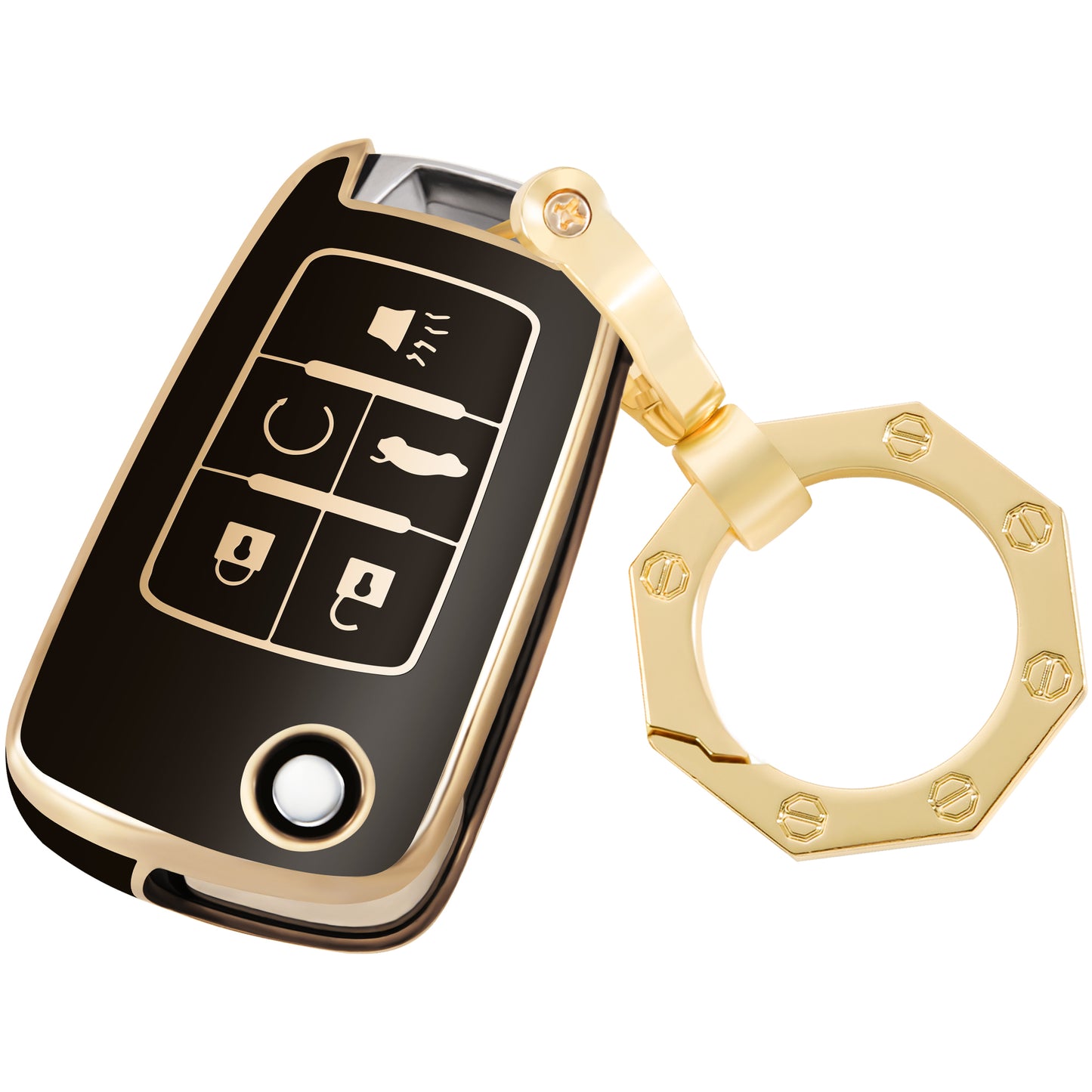 Key Fob Cover with Gold Keychain fit Chevy Malibu Cruze Camaro Volt Equinox