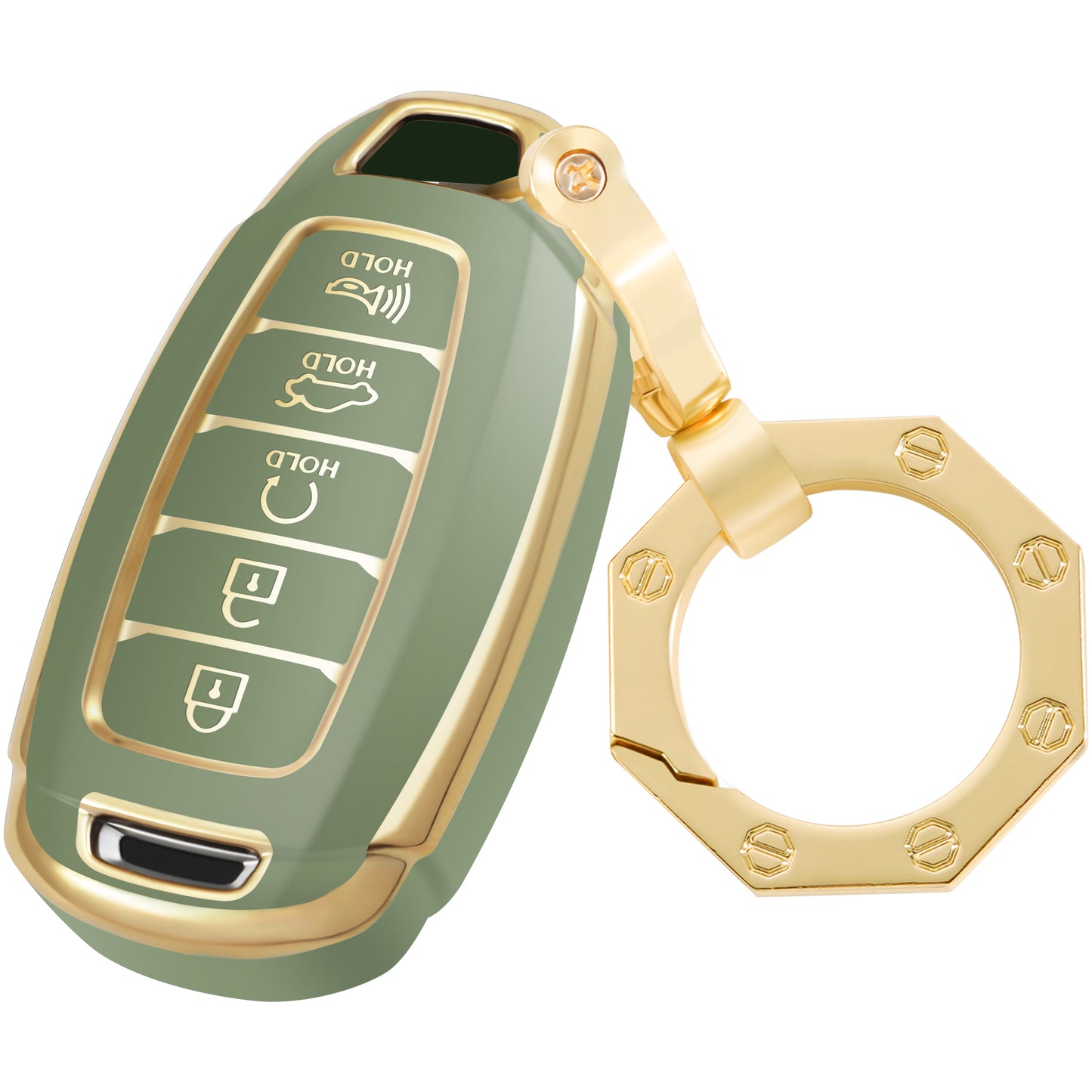 for Hyundai Key Fob Cover Car Key Case Shell with Gold Keychain fit Hyundai Palisade Elantra GT Accent Kona Santa Fe Veloster