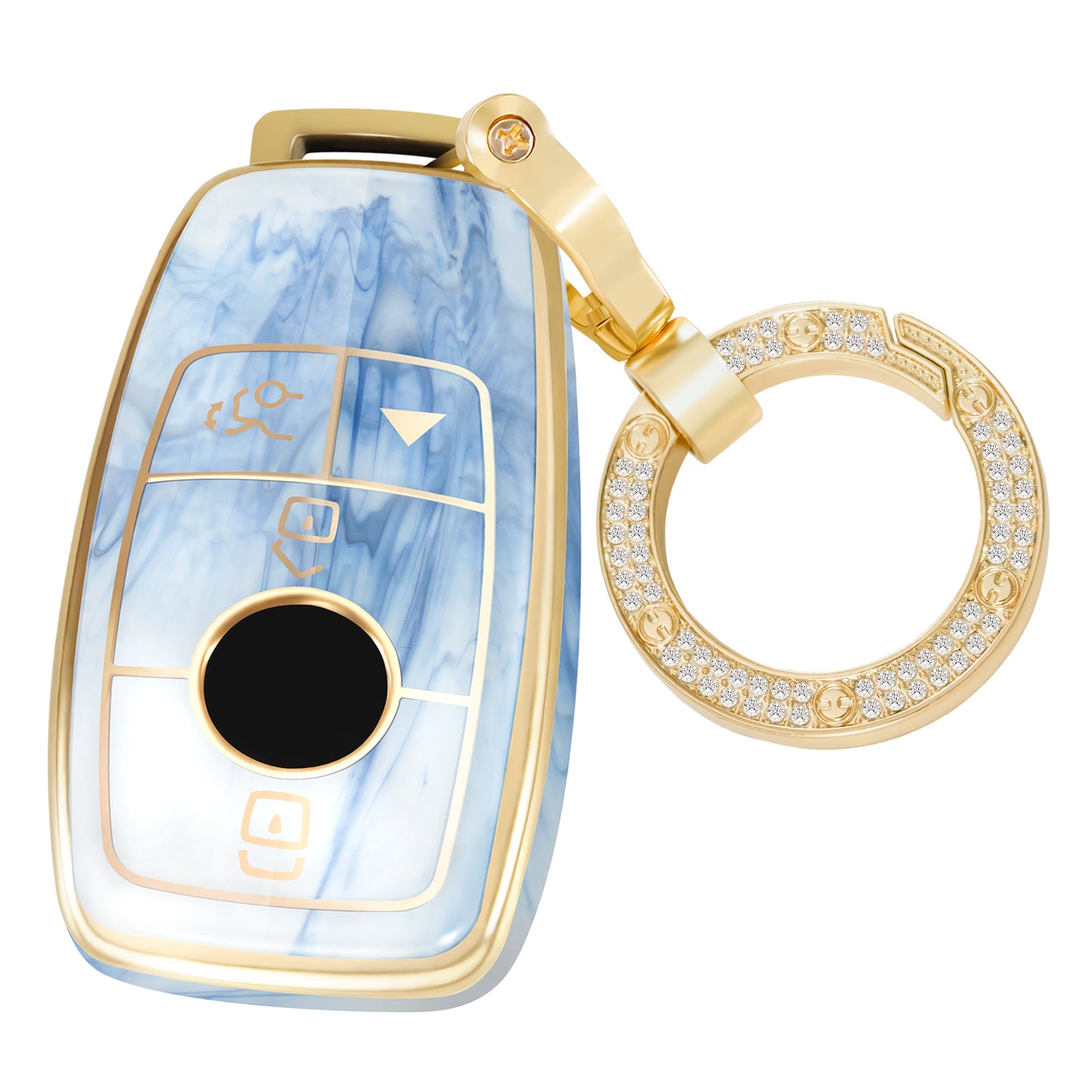 for Mercedes Benz Key Fob Cover 2022, Fashion Key Shell with Diamond Gold Keychain