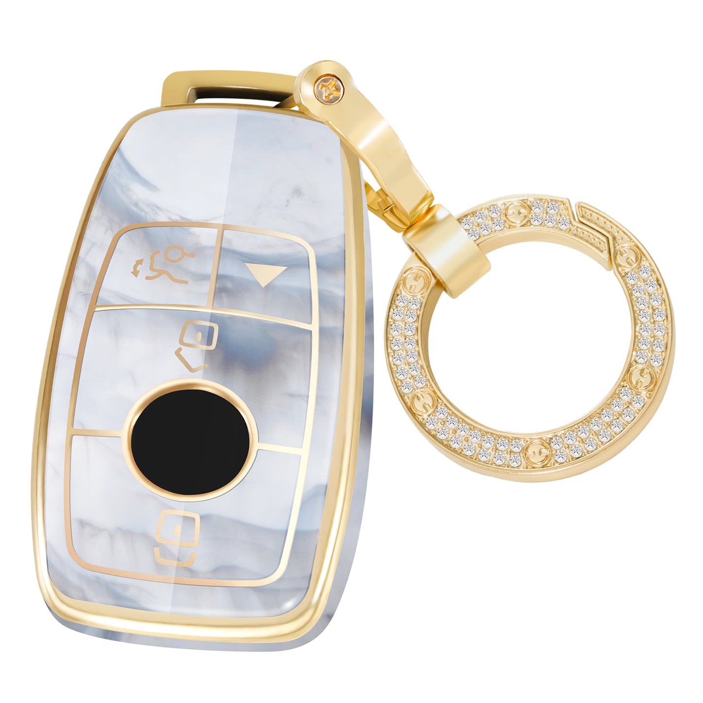 for Mercedes Benz Key Fob Cover 2022, Fashion Key Shell with Diamond Gold Keychain