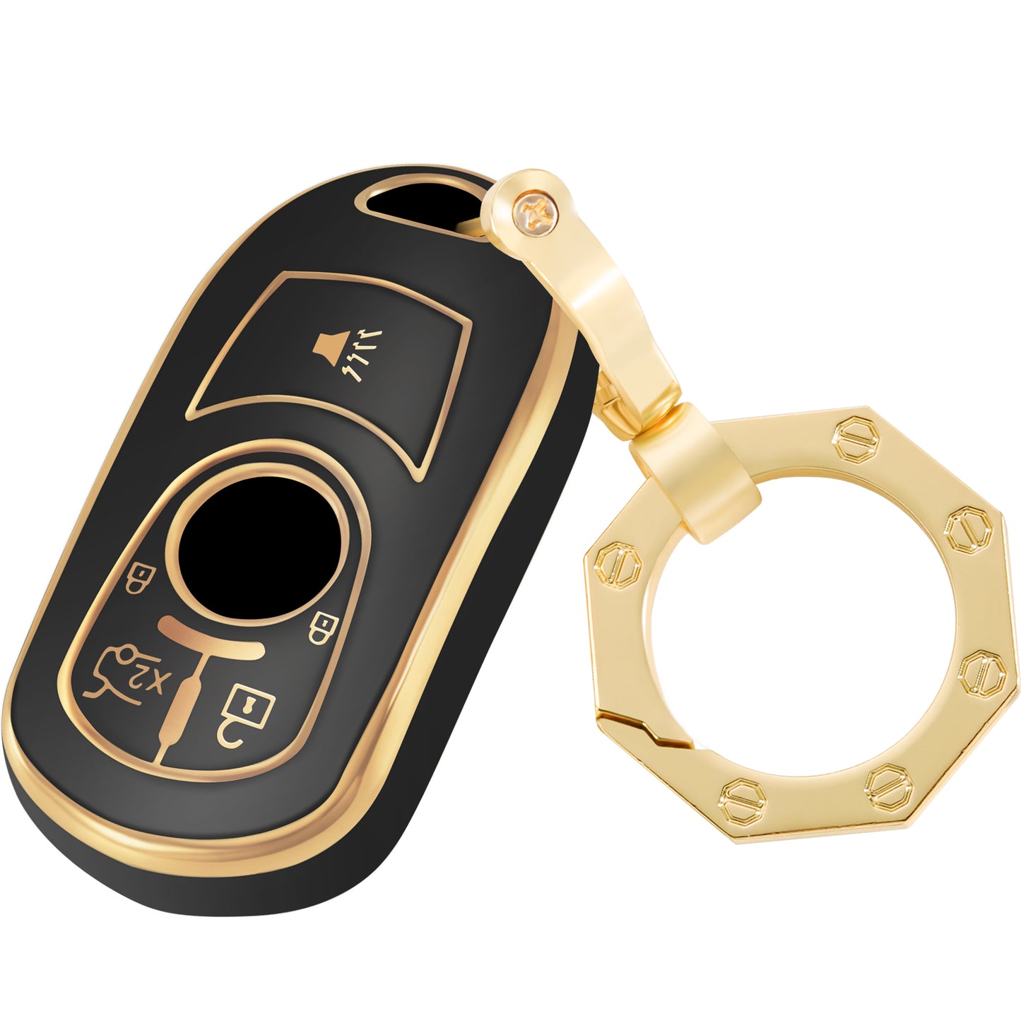 for Buick Key Fob Cover Case Shell with Gold Keychain fit Buick Enclave Lacrosse Verano Encore Regal Envision Cascada GL8