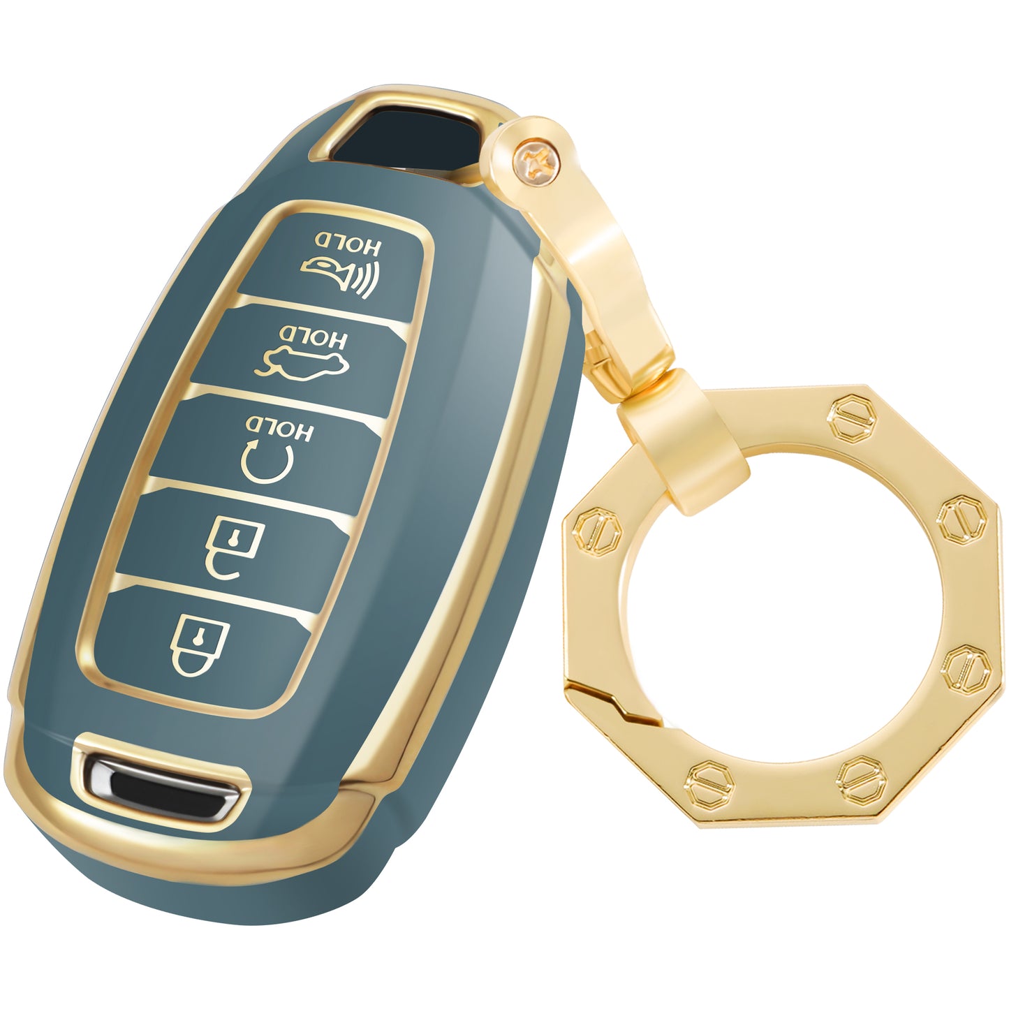 for Hyundai Key Fob Cover Car Key Case Shell with Gold Keychain fit Hyundai Palisade Elantra GT Accent Kona Santa Fe Veloster