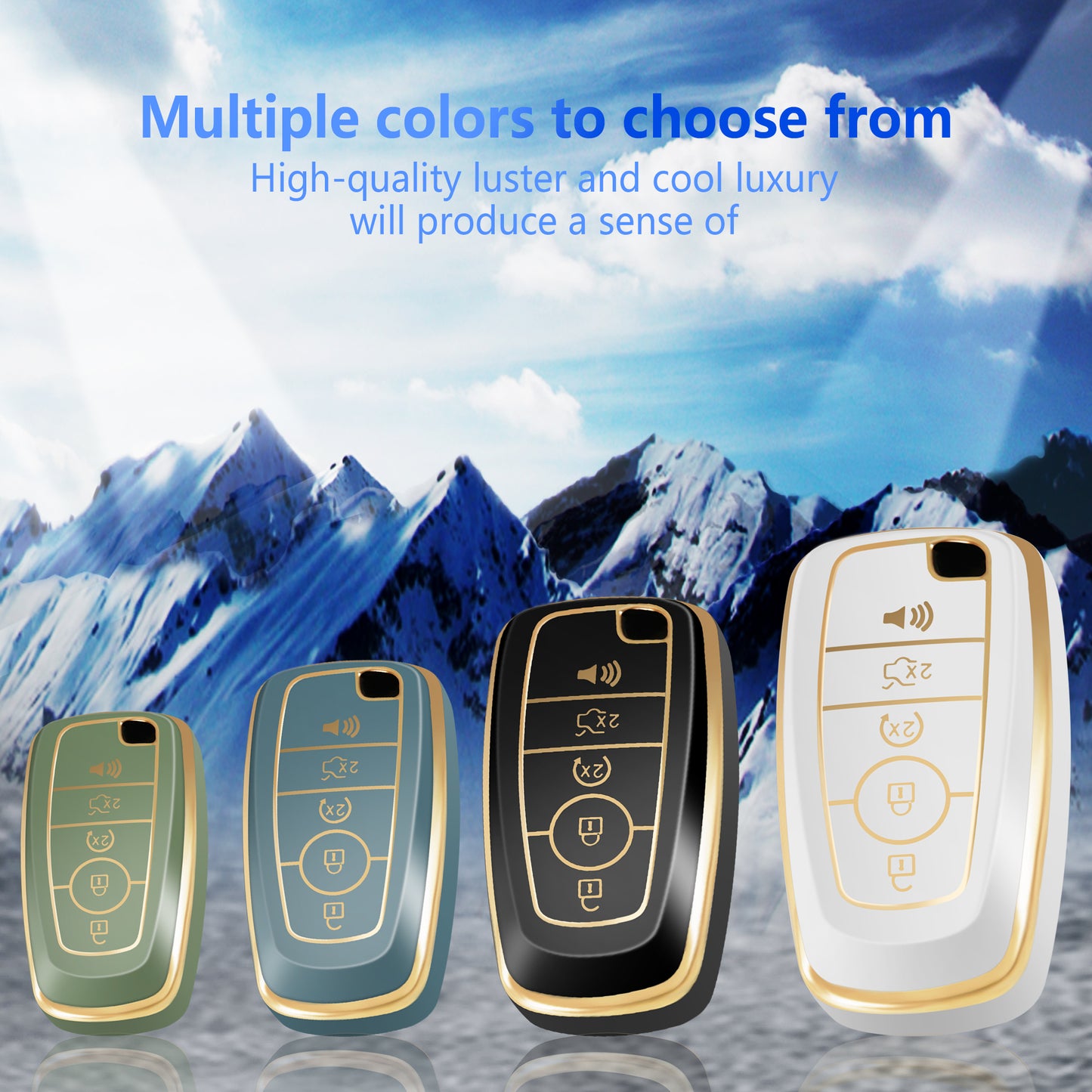 for Ford Key Fob Cover Car Key Case Shell with Gold Keychain fit Ford Fusion F150 F250 F350 F450 F550 Edge Explorer