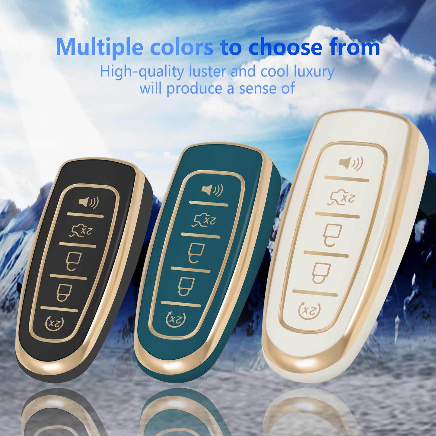 Key Fob Cover for Ford with Gold Keychain Key Shell fit Edge Escape Expedition Explorer Flex Focus