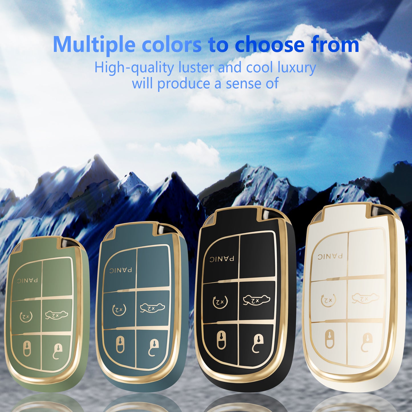 for Jeep and Dodge Key Fob Cover Car Key Case Shell with Gold Keychain fit Grand Cherokee Renegade Chrysler Durango