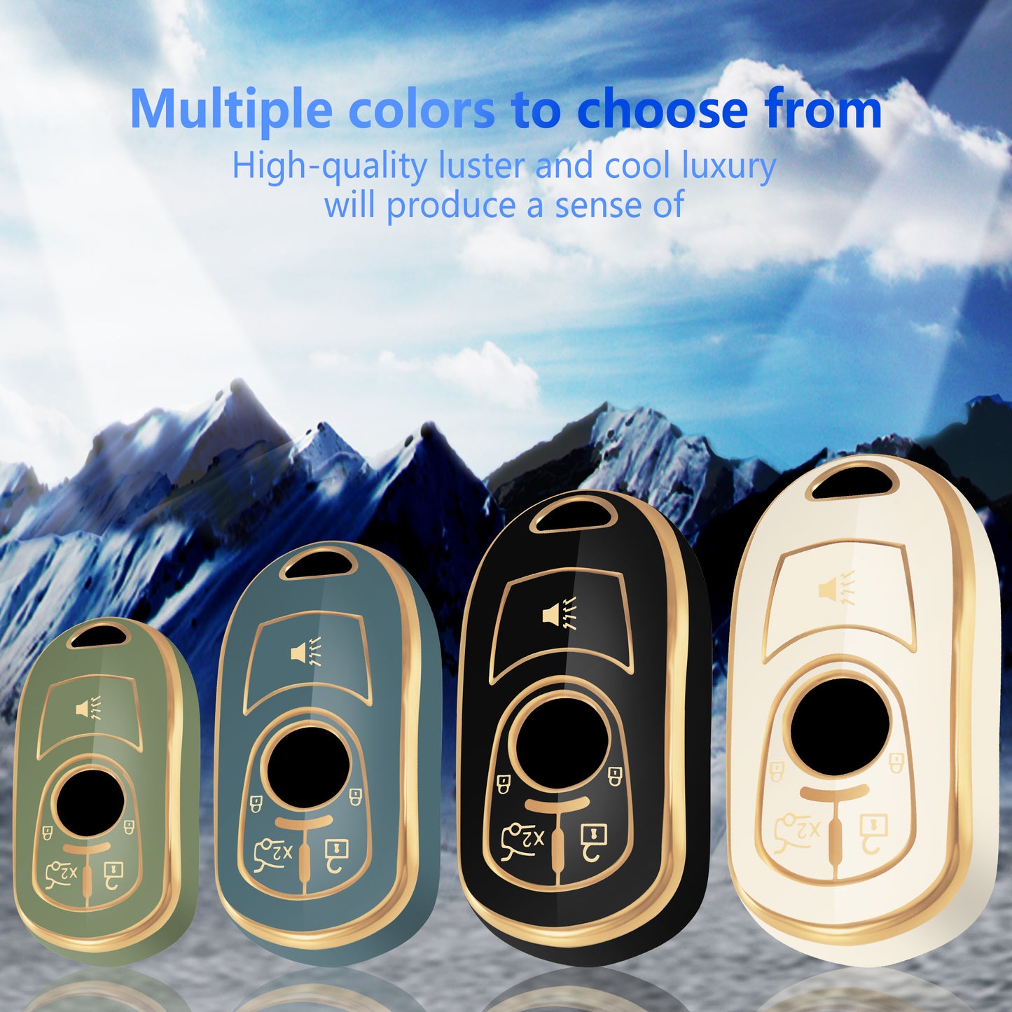 for Buick Key Fob Cover Case Shell with Gold Keychain fit Buick Enclave Lacrosse Verano Encore Regal Envision Cascada GL8