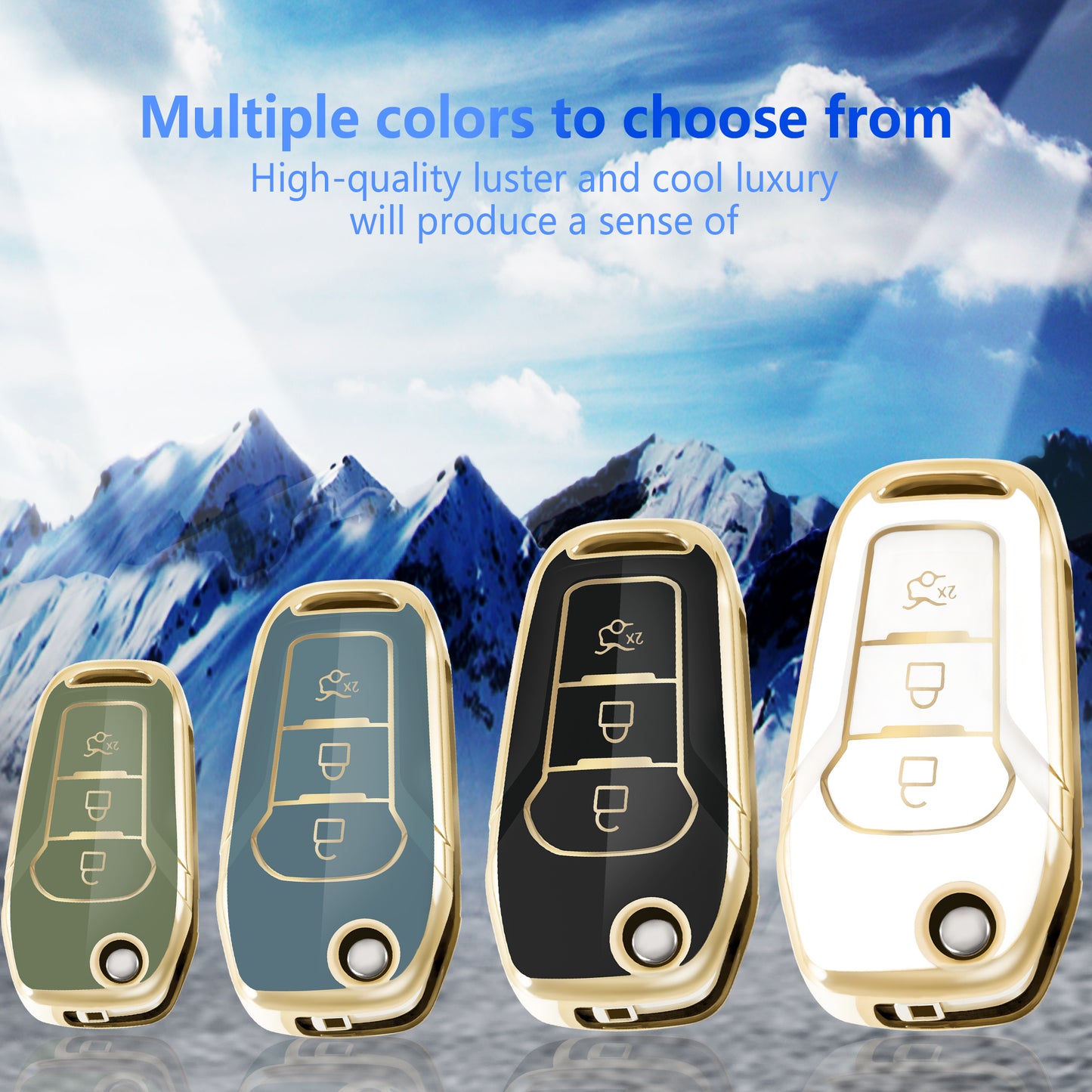 For Ford Key Fob Cover Case Shell with Gold Key chain fit Ford F150 F250 Focus Escort Fusion Ranger