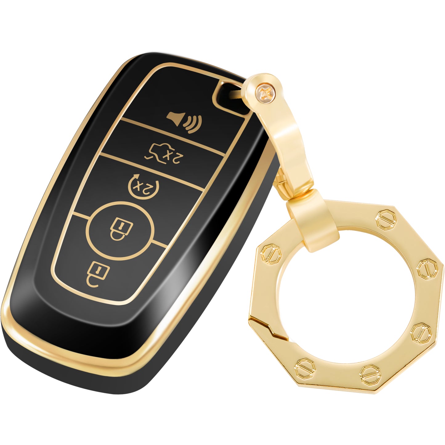 for Ford Key Fob Cover Car Key Case Shell with Gold Keychain fit Ford Fusion F150 F250 F350 F450 F550 Edge Explorer