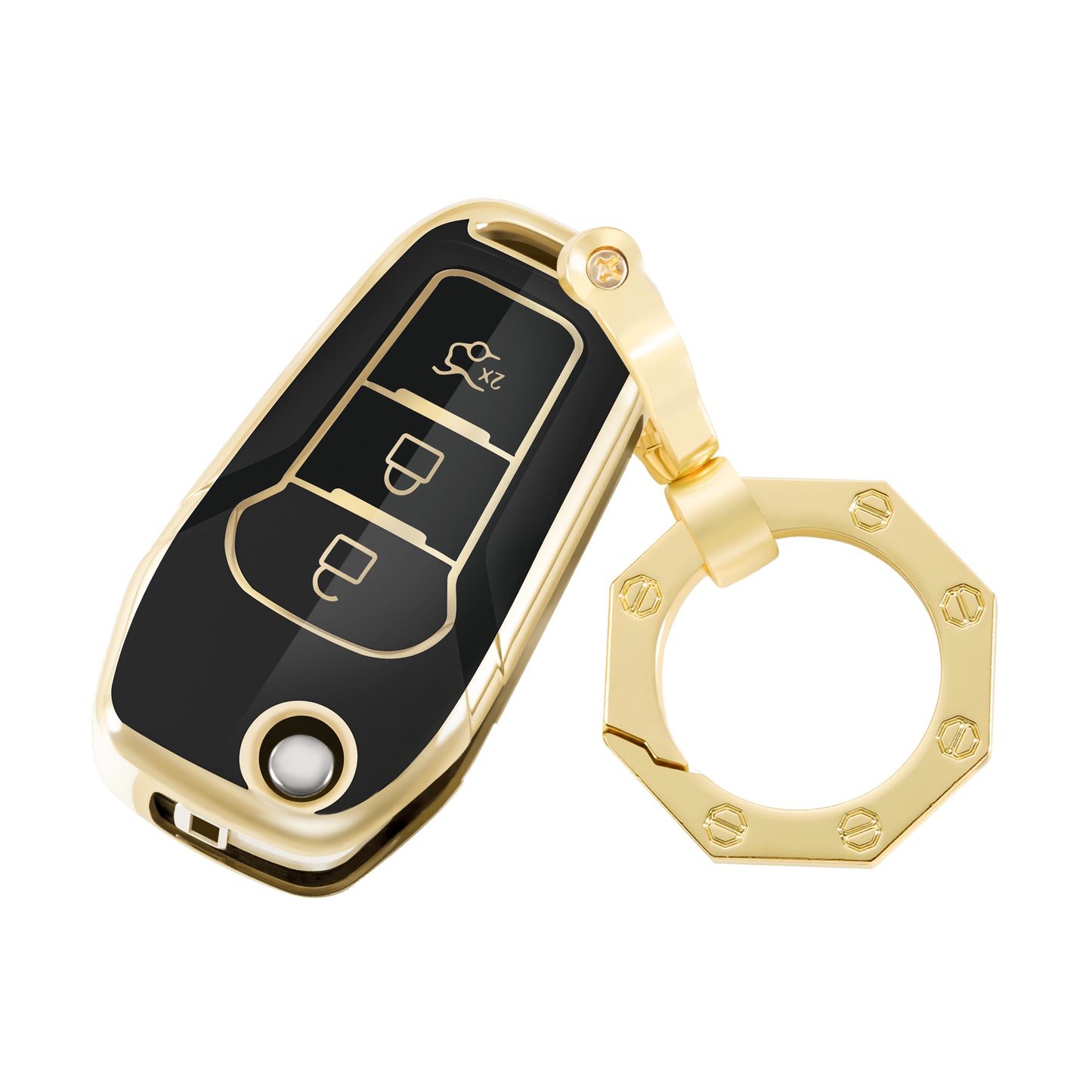 For Ford Key Fob Cover Case Shell with Gold Key chain fit Ford F150 F250 Focus Escort Fusion Ranger