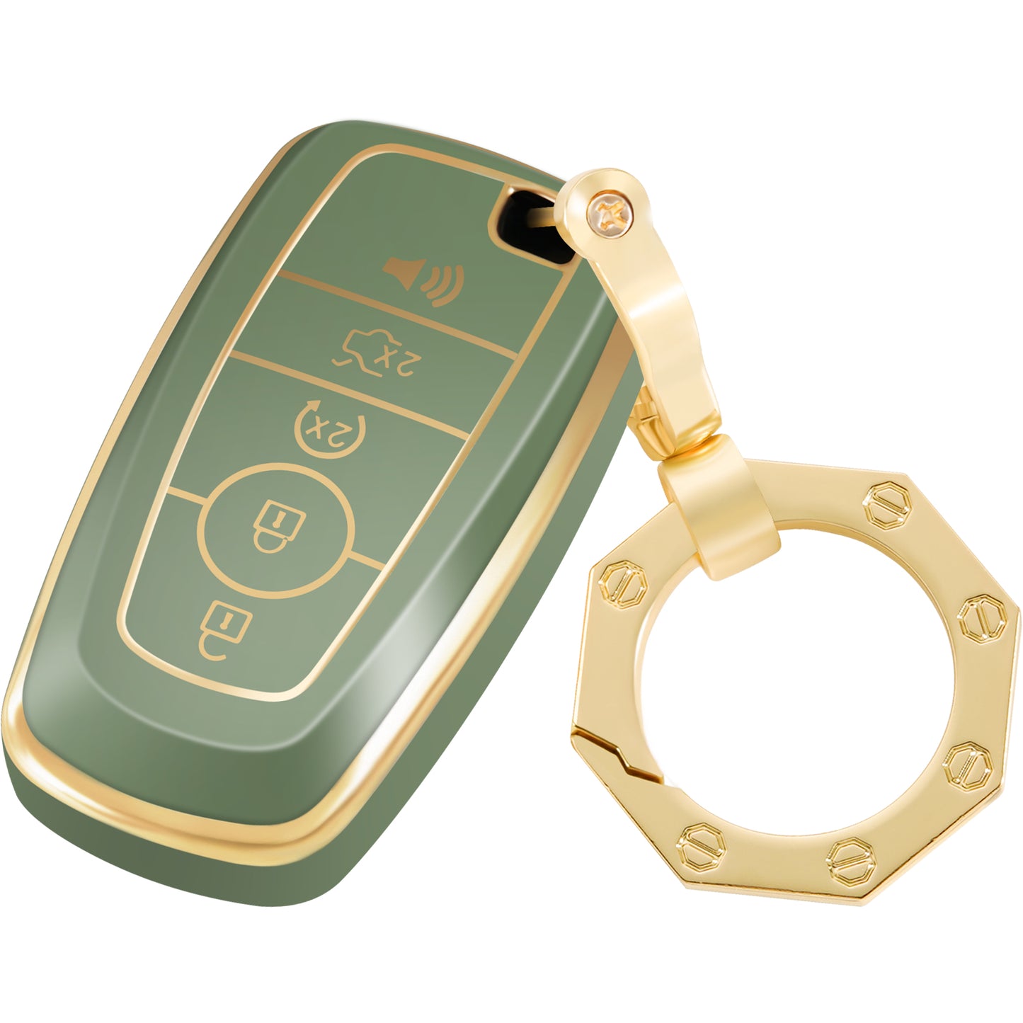 for Ford Key Fob Cover Car Key Case Shell with Gold Keychain fit Ford Fusion F150 F250 F350 F450 F550 Edge Explorer