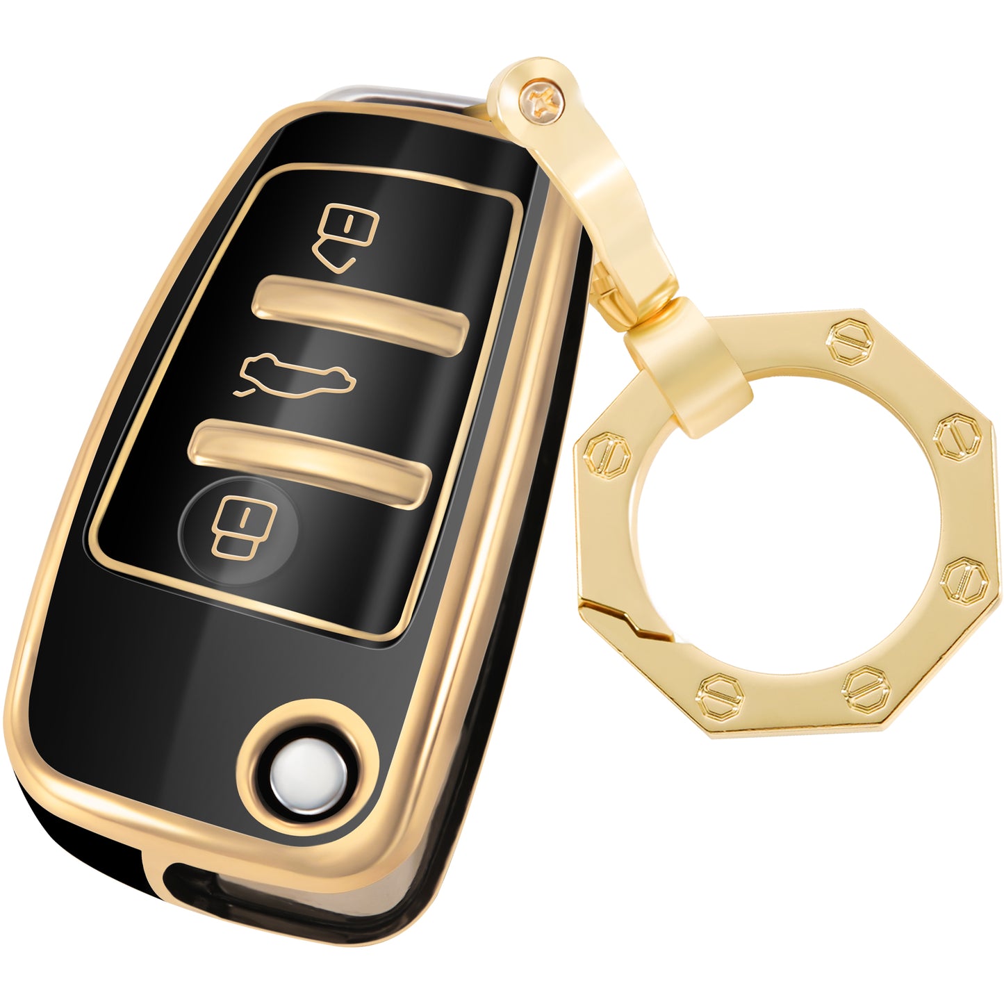 Key Fob Cover for Audi A1 A3 A6 Q2 Q3 Q7 TT TTS R8 S3 S6 RS3 with Gold Keychain