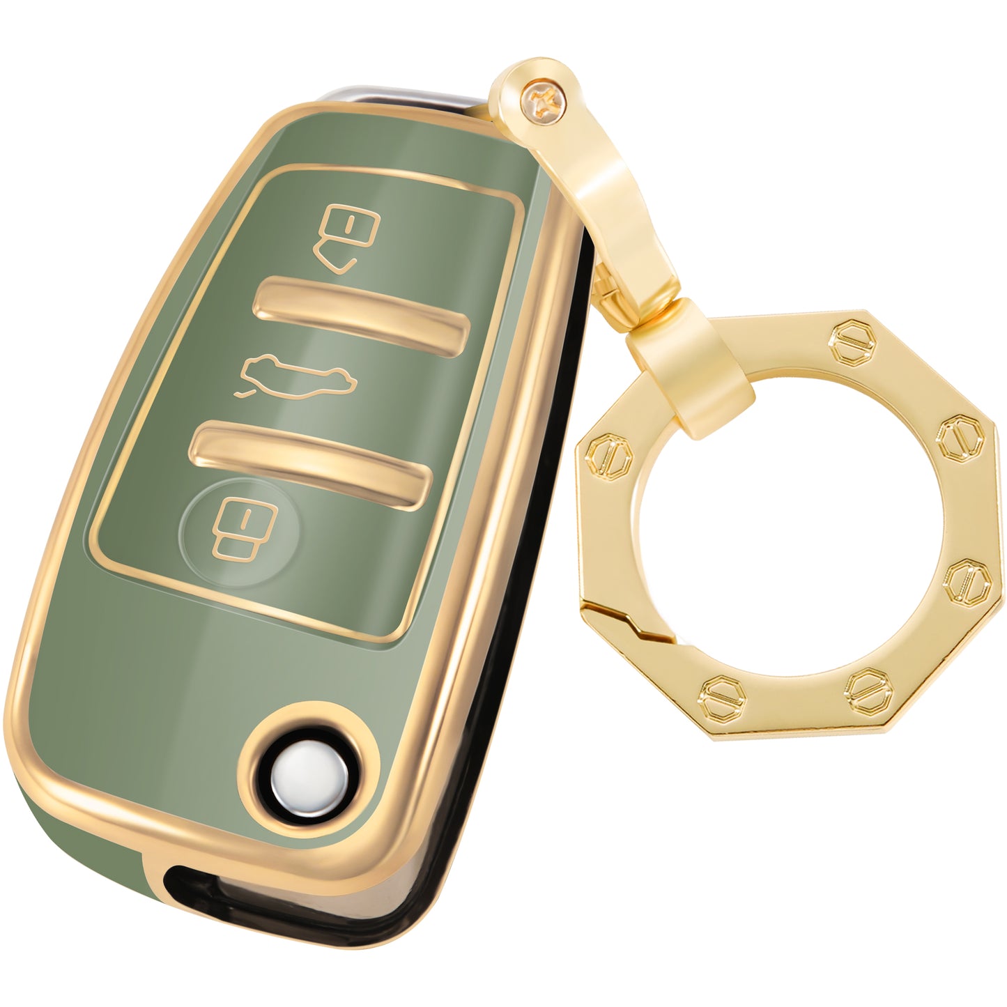 Key Fob Cover for Audi A1 A3 A6 Q2 Q3 Q7 TT TTS R8 S3 S6 RS3 with Gold Keychain