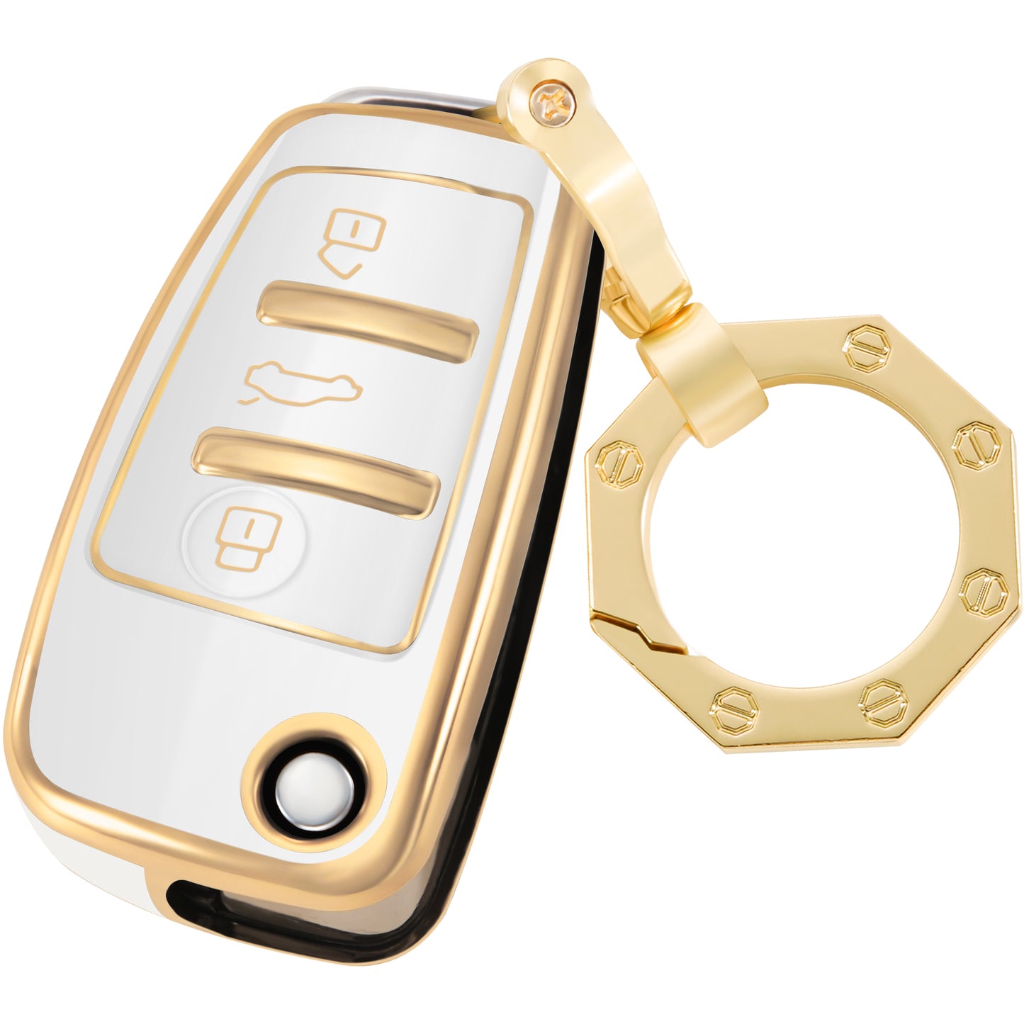 Key Fob Cover for Audi A1 A3 A6 Q2 Q3 Q7 TT TTS R8 S3 S6 RS3 with Gold Keychain