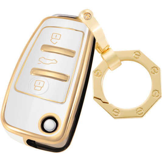 Key Fob Cover for Audi A1 A3 A6 Q2 Q3 Q7 TT TTS R8 S3 S6 RS3 with Gold Keychain