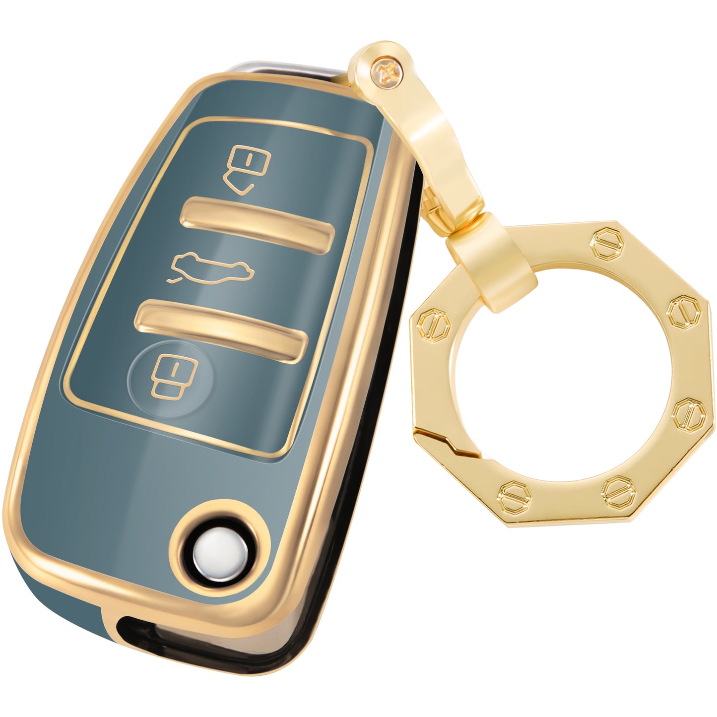 Key Fob Cover for Audi A1 A3 A6 Q2 Q3 Q7 TT TTS R8 S3 S6 RS3 with Gold Keychain