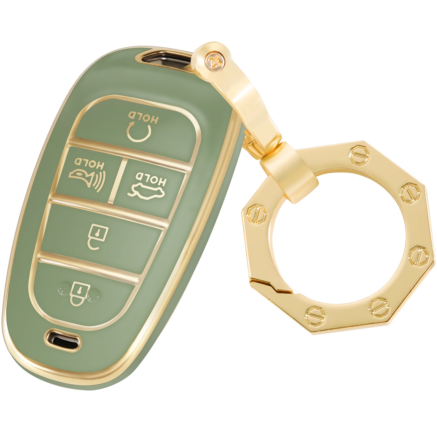 Key Fob Cover for Hyundai-Premium Key Case Shell with Gold Keychain fit Hyundai Sonata Santa fe Tucson