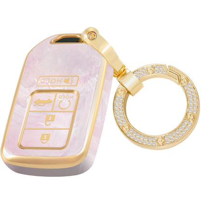 Key Fob Cover for Honda Accord Civic CRV Pilot Ridgeline Odyssey, Fashion Key Shell with Diamond Gold Keychain