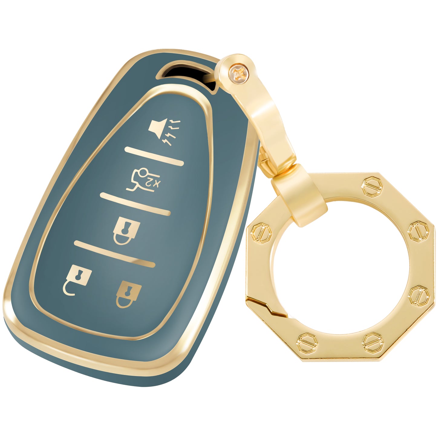 for Chevy Key Fob Cover-Premium Key Case Shell with Gold Keychain fit Malibu Camaro Cruze Traverse Sonic Volt