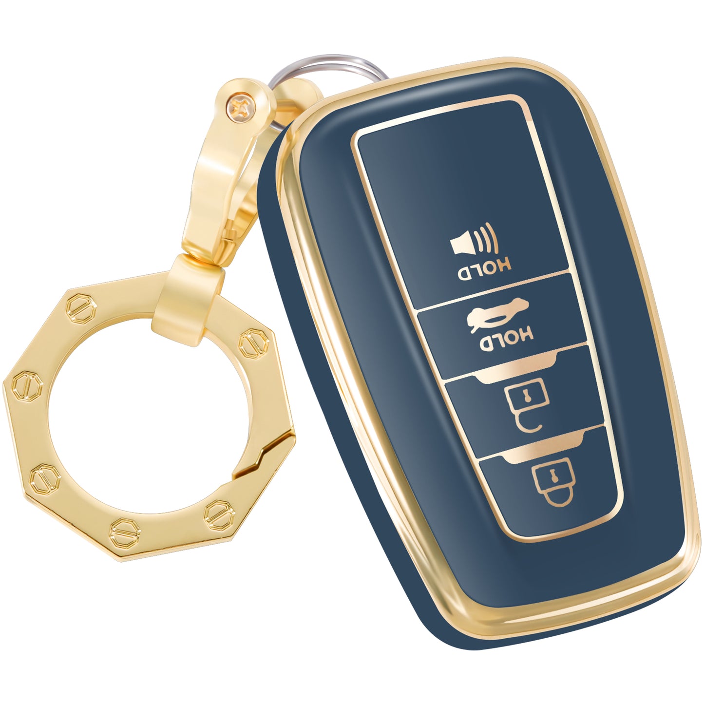 for Toyota Key Fob Cover Car Key Case Shell with Gold Keychain fit Highlander RAV 4 Camry C-HR Corolla Avalon Prius GT 86