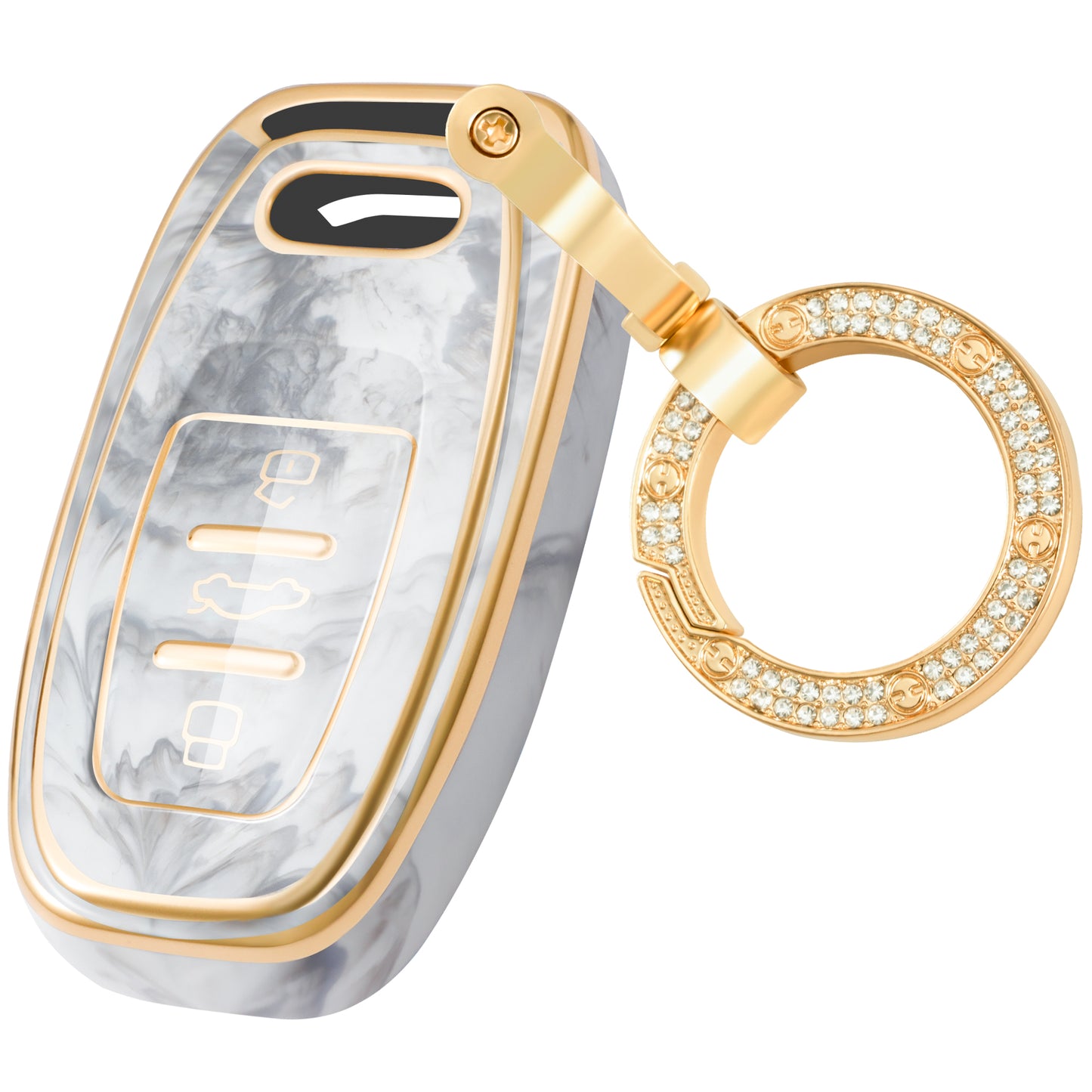 Key Fob Cover for Audi R8 Q5 Q7 S3 S4 S5 S6 S7 S8 SQ5 RS5 RS7 A4 A5 A6 A7 A8, Fashion Key Shell with Diamond Gold Keychain